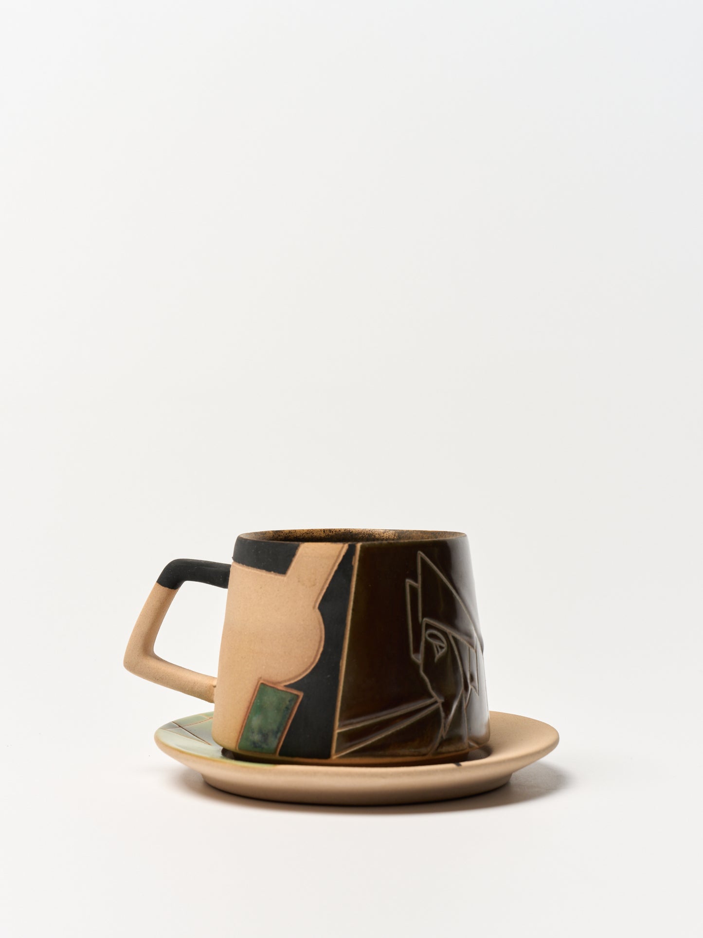 Fusion | Porcelain Cup & Saucer - Geometric Relief Glaze by Cenotph