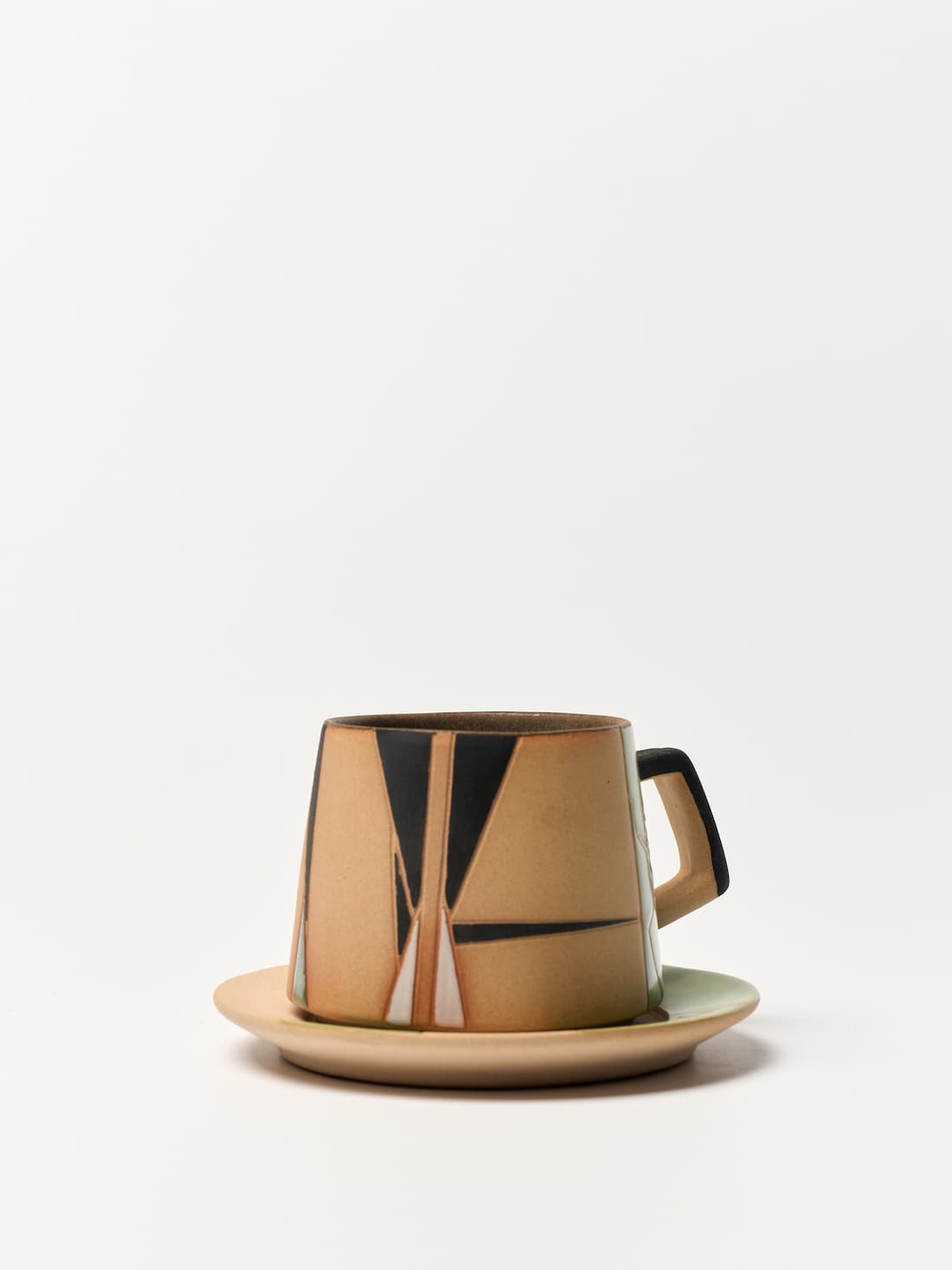 Fusion | Porcelain Cup & Saucer - Geometric Relief Glaze by Cenotph