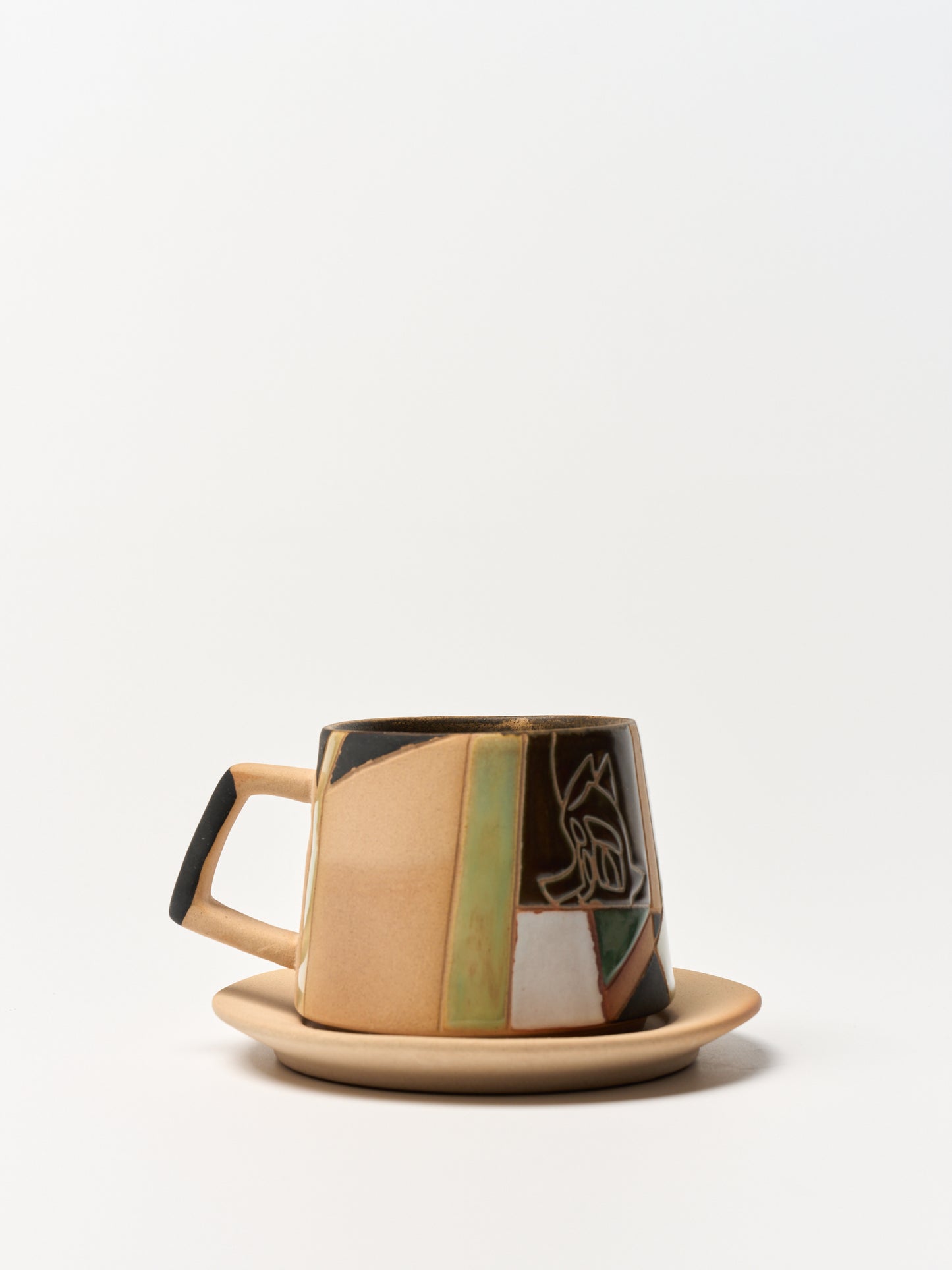 Fusion | Porcelain Cup & Saucer - Geometric Relief Glaze by Cenotph