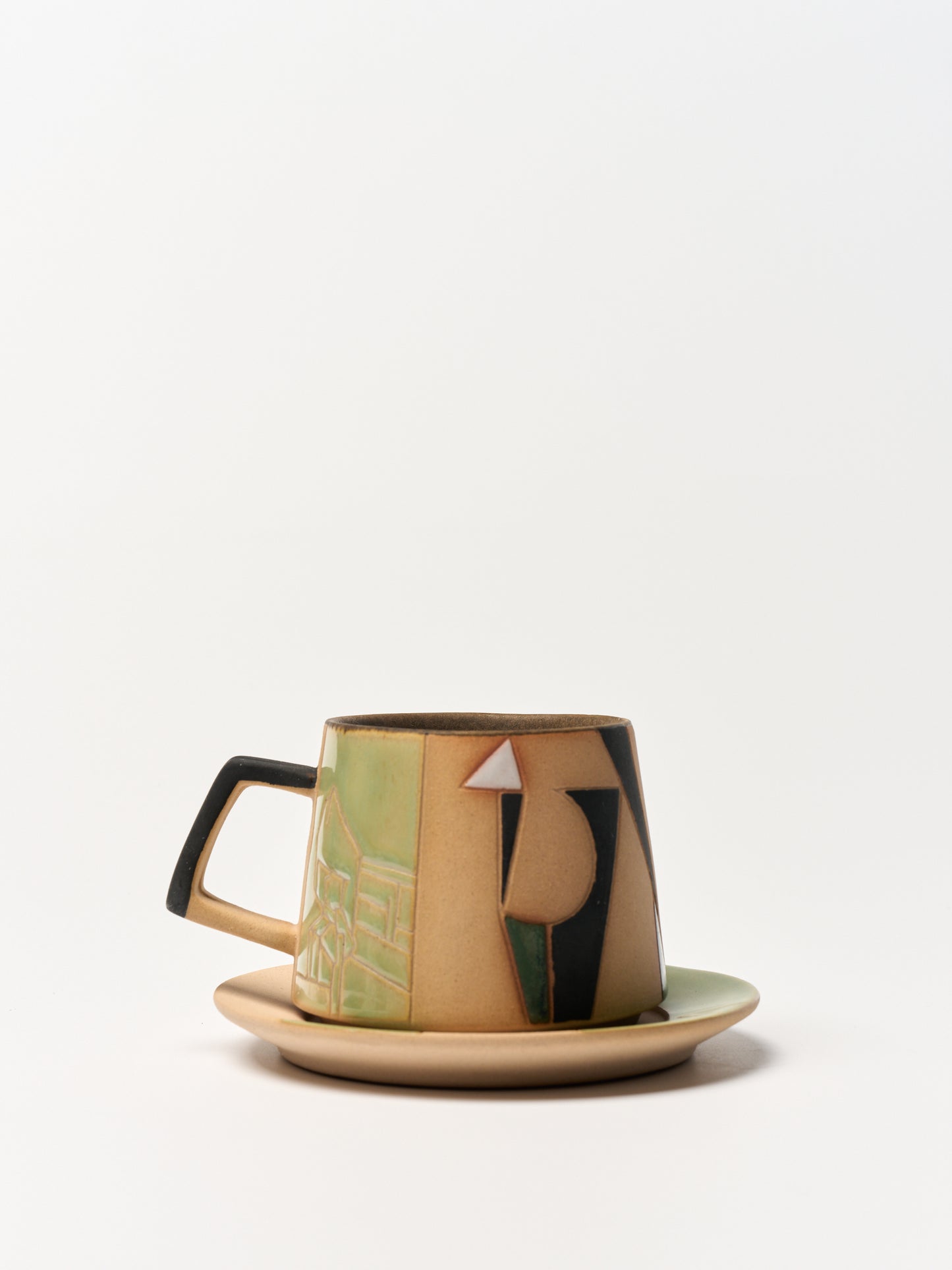 Fusion | Porcelain Cup & Saucer - Geometric Relief Glaze by Cenotph