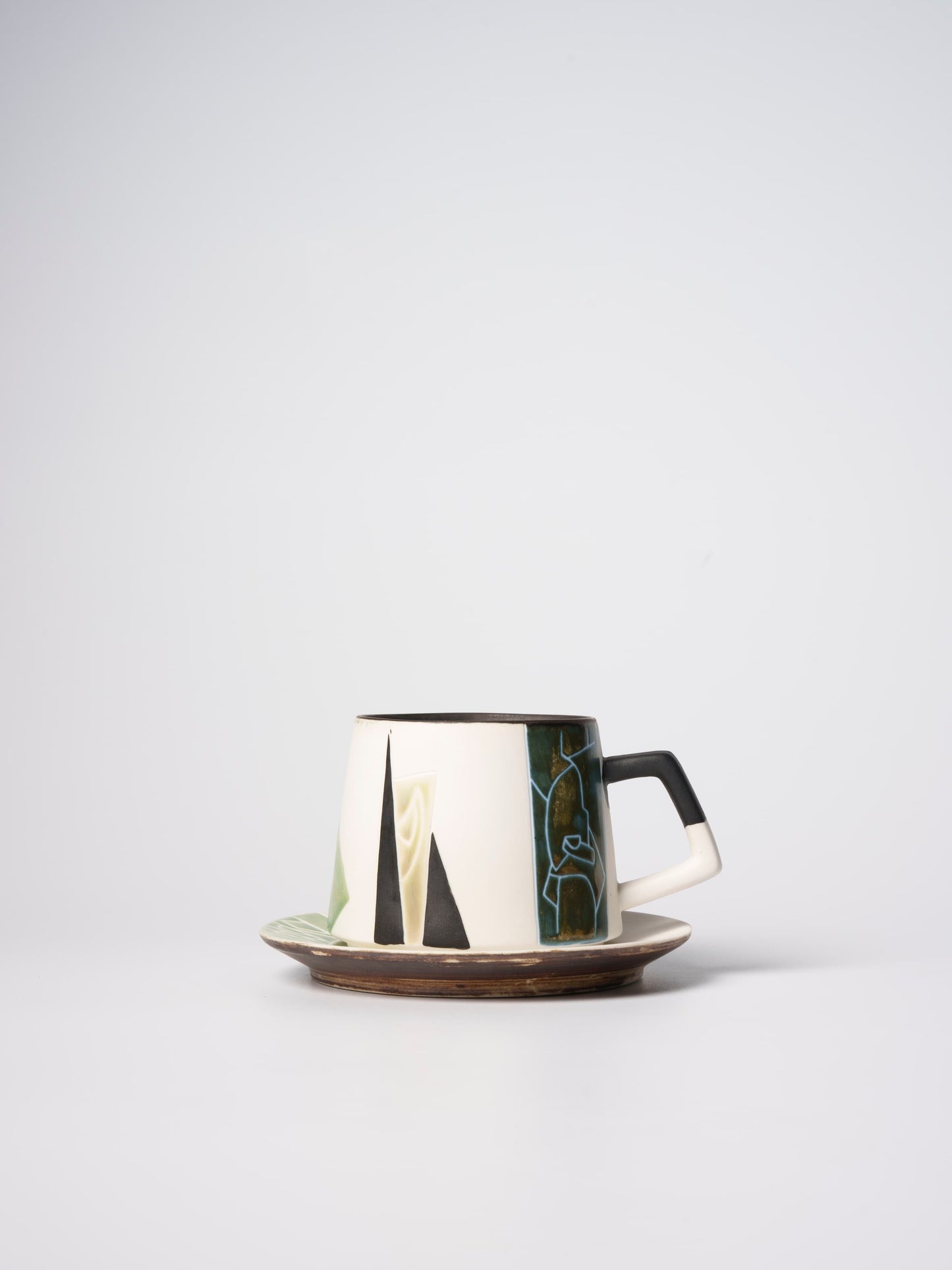 Fusion | Porcelain Cup & Saucer - Geometric Relief Glaze by Cenotph