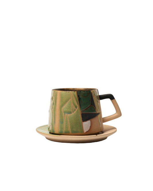 Fusion | Porcelain Cup & Saucer - Geometric Relief Glaze by Cenotph