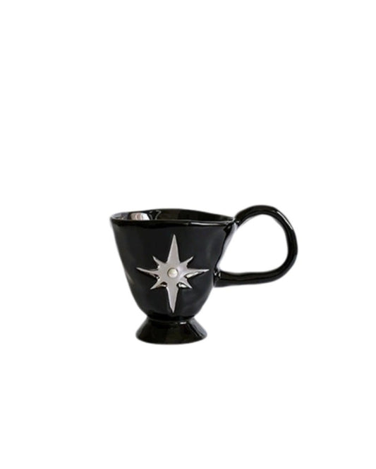 Midnight Star Chalice | Glazed Ceramic - Metallic Inlay & Pearl Detail by Alex