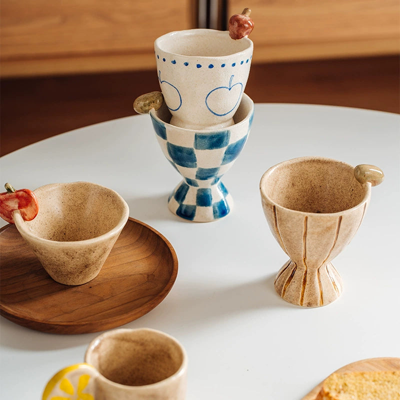 Citrus Delight Goblet Set | Handcrafted Ceramic - Playful Fruit Accents by Niki