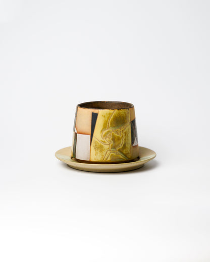 Fusion 02 | Porcelain Cup & Saucer - Geometric Relief Glaze by Cenotph