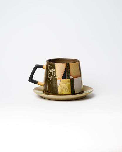 Fusion 02 | Porcelain Cup & Saucer - Geometric Relief Glaze by Cenotph