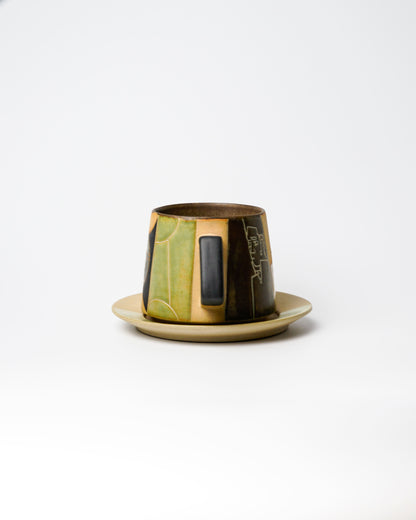Fusion 02 | Porcelain Cup & Saucer - Geometric Relief Glaze by Cenotph