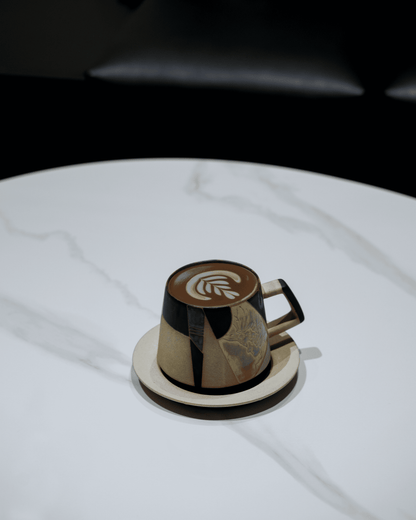 Fusion 02 | Porcelain Cup & Saucer - Geometric Relief Glaze by Cenotph