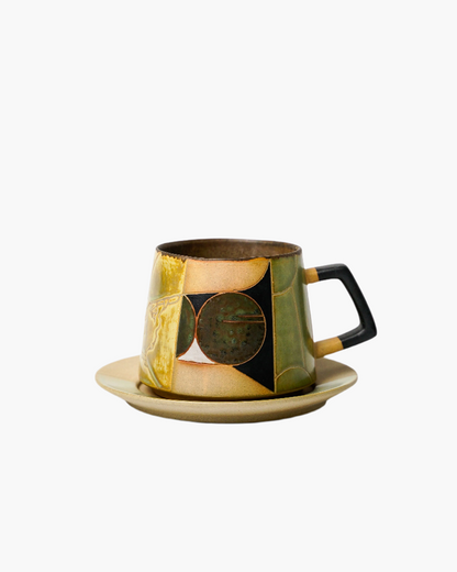 Fusion 02 | Porcelain Cup & Saucer - Geometric Relief Glaze by Cenotph