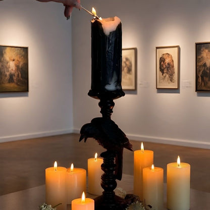 Raven Ceramic Candleholder - Dark Sculptural Candle Holder
