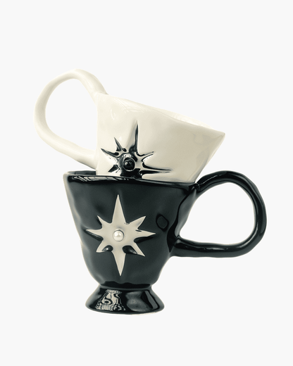 Black and white Midnight Star ceramic chalice with metallic starburst detail