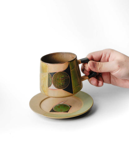 Fusion 02 | Porcelain Cup & Saucer - Geometric Relief Glaze by Cenotph