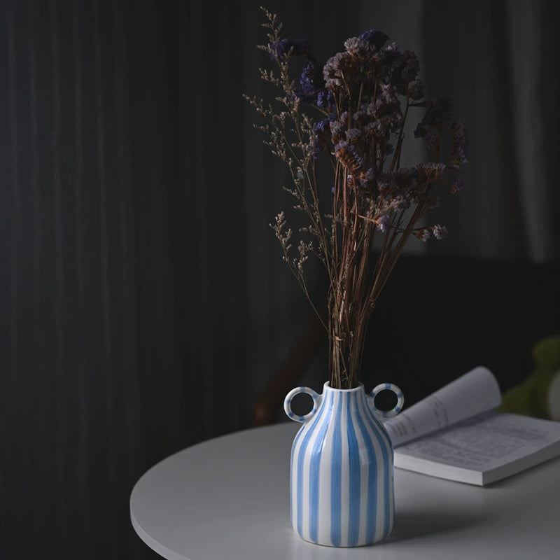 Ripple Twin-Loop Vase | Porcelain - Hand-Painted Stripes by Alex