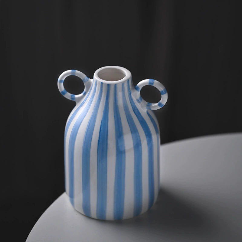 Ripple Twin-Loop Vase | Porcelain - Hand-Painted Stripes by Alex